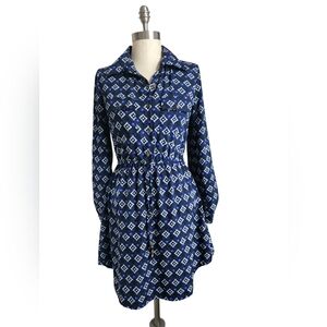 INDULGE Blue Ikat Print Shirt Dress | SZ M